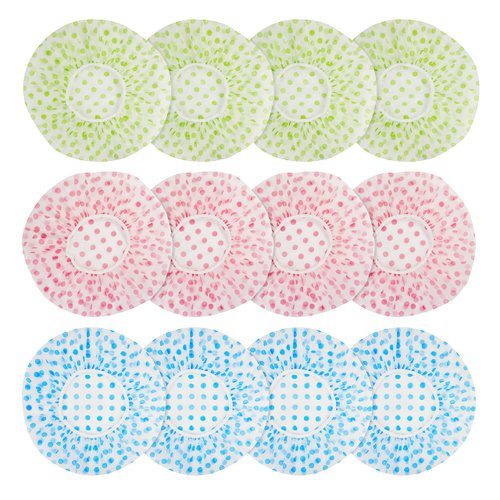 Shower Cap, 12 Pcs Plastic Shower Caps, Shower Caps for Women Reusable Waterproof, Elastic Band Flower Printed Hair Cap for Shower Spa Salon