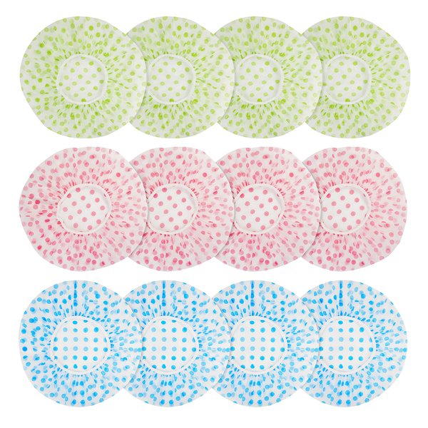 Shower Cap, 12 Pcs Plastic Shower Caps, Shower Caps for Women Reusable Waterproof, Elastic Band Flower Printed Hair Cap for Shower Spa Salon