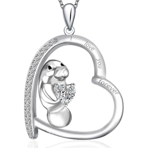UYBNRK Manatee Necklace for Women Manatee Gifts for Birthday Party Manatee Jewelry Sterling Silver White Gold Plated Pendant Necklace Cubic Zirconia Necklace