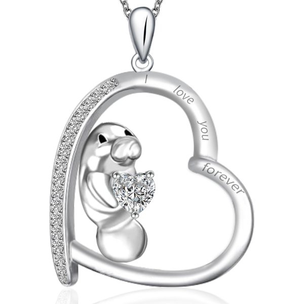 UYBNRK Manatee Necklace for Women Manatee Gifts for Birthday Party Manatee Jewelry Sterling Silver White Gold Plated Pendant Necklace Cubic Zirconia Necklace