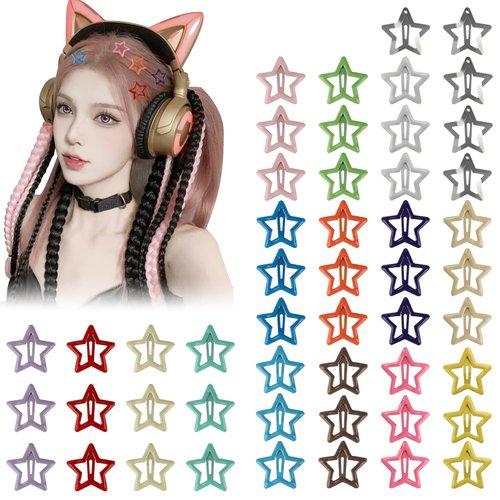 50 PCS Star Snap Hair Clips, Non-slip Snap Star Hair Accessories for Women, Girls, Kids