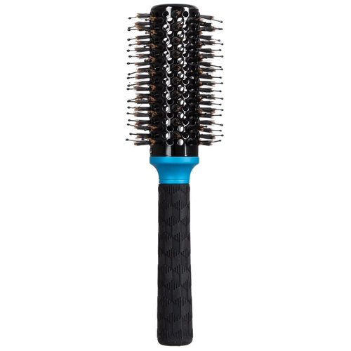 ForPro Expert Stylist Choice Dual Nylon & Vegan Bristle Hair Brush, 100% Heat Resistant, Silicone Ergonomic Handle, 2" Round Brush, Matte Blue