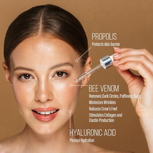 BEE and YOU Eye Serum, Anti Aging, Anti Wrinkle Serum 100% Natural with Bee Venom, Propolis Extract, Raw Honey, Hyaluronic Acid, For Dark Circles Under Eye Treatment and Puffiness, Skin Care, 15ml