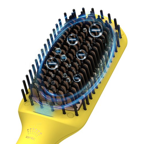 LENA Ionic Straightening Brush - Pro Flat Iron Straightener Comb and Heated Paddle Brush Styler with Extra Ion Care for Ultra Smooth Hair, Anti-Scald，Auto Off, Max 450°F (Yellow)
