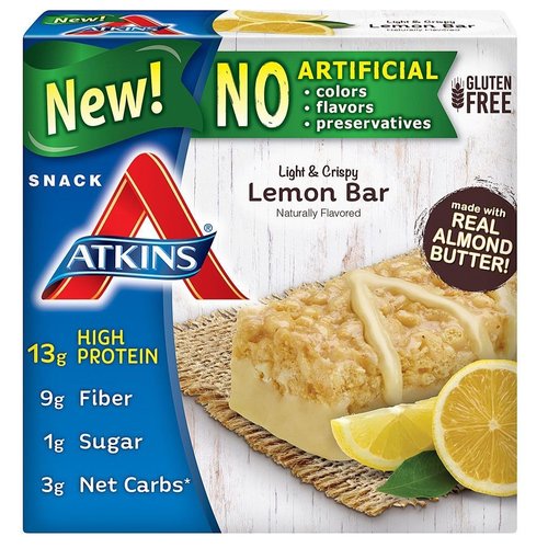 Atkins Snack Light Crispy Lemon Bar, 5 Little Bars (Pack of 2)