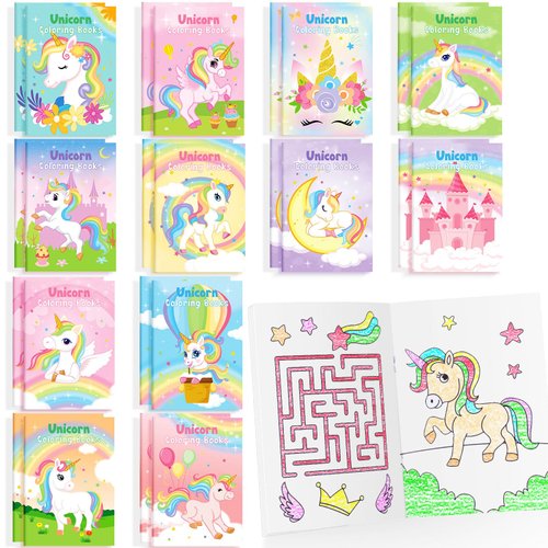 BenLouis 24 Pcs Unicorn Mini Coloring Books Kids Unicorn Rainbow Party Favors Small Activity Books Bulk for Kids Unicorn Birthday Goodie Bags Stuffers Return Gifts Classroom Travel