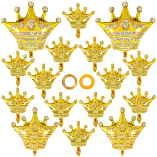 16 Pcs Crown Balloons,Gold Crown Foil Balloons Crown Shape Balloons Gold Anniversary Balloons for Christmas Birthday Party Baby Shower Wedding Bridal Shower Princess Themed Party Supplies