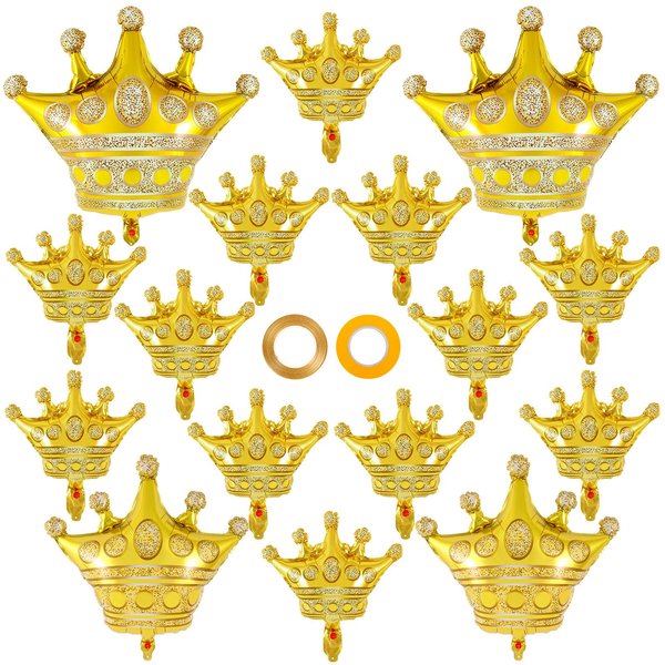 16 Pcs Crown Balloons,Gold Crown Foil Balloons Crown Shape Balloons Gold Anniversary Balloons for Christmas Birthday Party Baby Shower Wedding Bridal Shower Princess Themed Party Supplies