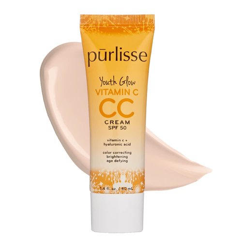 pūrlisse Youth Glow Vitamin C CC Cream SPF 50: Cruelty-Free & Clean, Paraben & Sulfate-Free, Full Coverage, Hydrates with Hyaluronic Acid | Fair 1.4oz