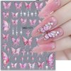 5D Aurora Butterfly Nail Stickers for Women Cartoon Butterfly Nail Art Stickers for Nail Designs Embossed Butterfly Stickers for Nails Design Rose Flower Butterfly Nail Decals for Nail Art Supplies