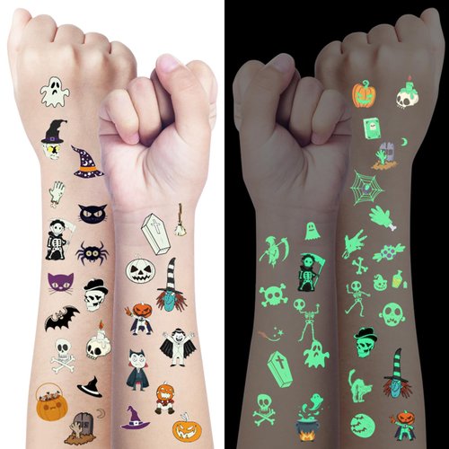 400 Styles (30 Sheets) Luminous Tattoos for Kids, Glow Halloween Temporary Tattoos Party Supplies, Trick or Treat Children Fake Body Stickers, Pumpkin Lantern Ghost Themed Accessory Decorations