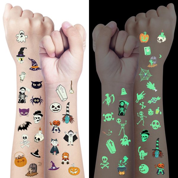 400 Styles (30 Sheets) Luminous Tattoos for Kids, Glow Halloween Temporary Tattoos Party Supplies, Trick or Treat Children Fake Body Stickers, Pumpkin Lantern Ghost Themed Accessory Decorations