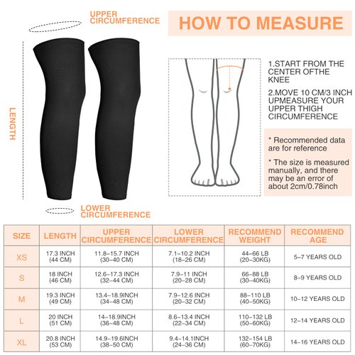 Kids Long Compression Leg Sleeves Non Slip UV Protection Thigh Calf for Boy Girl Youth Basketball Running Sport (Medium)