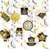 Happy New Year Decorations/New Year Eve Party Decorations 2025/New Years Decorations Black Gold Hanging Swirls/Happy New Year Decorations 2025 Hollywood Party NYE Decorations
