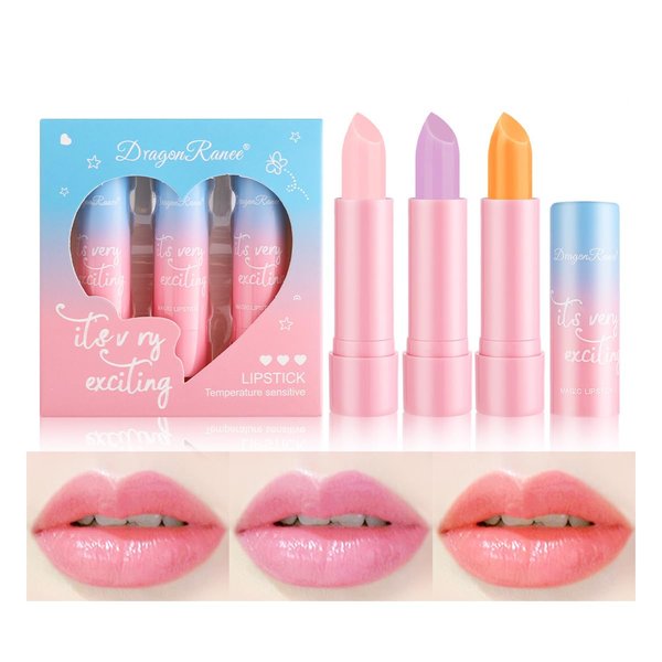Pakivs 3Pcs Crystal Jelly Lipstick Set,Magic Temperature Color Change Lip Gloss Long Lasting Nutritious Moisturizer Lip Balm (Pink) (nutritious lipstick)
