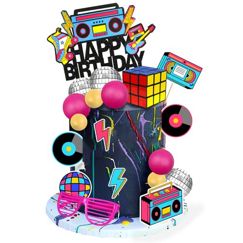 20 PCS 80s 90s Cake Toppers Retro Hip Hop Cake Decorations for Born in the 80&#39;s 90’s Decade Throw...
