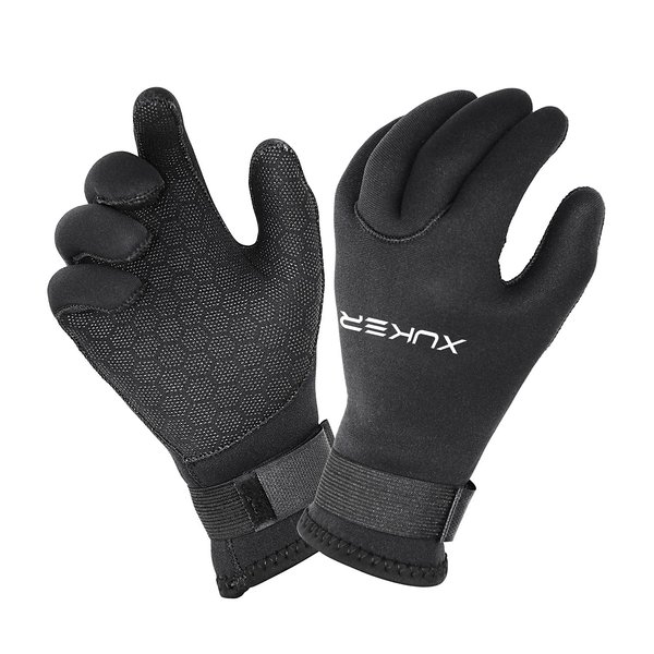 XUKER Water Gloves, 3mm & 5mm Neoprene Five Finger Warm Wetsuit Winter Gloves for Scuba Diving Snorkeling Paddling Surfing Kayaking Canoeing Spearfishing Skiing (5mm-Black, S)