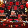 Pre-Strung Casino Party Decorations - 11PCS Casino Theme Happy Birthday Banners Red Black Poker Birthday Party Decorations Casino Hanging Swirl Decor Supplies Casino Games Birthday Party