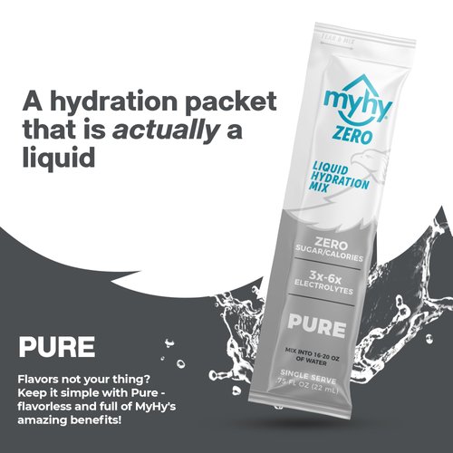 MyHy Zero Sugar Free Liquid Hydration Packets, Electrolyte Drink Mix for Adults & Kid Hydration, Dehydration Relief for Travel, Pregnancy, Sports, Hangovers, Bachelor Party – Pure, 5 Count