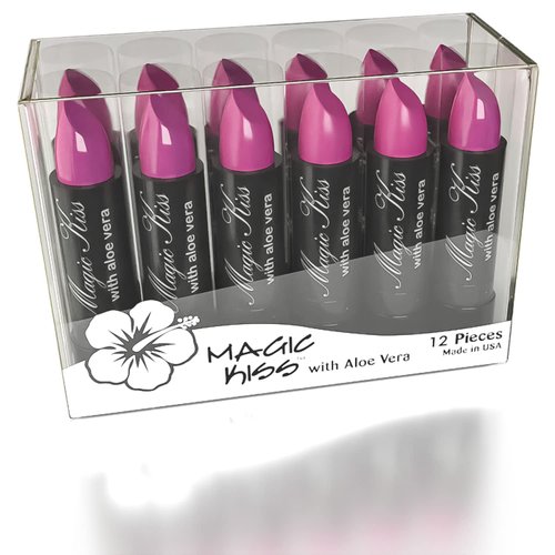 Magic Kiss Pack of 12 Color Changing Aloe Vera Lipstick set, MADE IN USA (Magenta)
