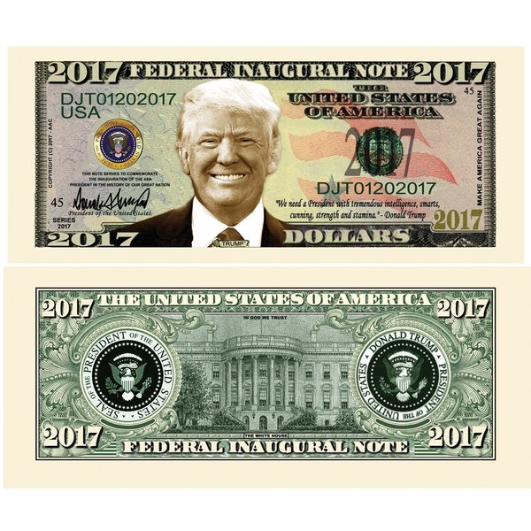 100 Donald Trump 2017 Federal Inaugural Presidential Dollar Bills Limited Edition with Bonus “Thanks a Million” Gift Card Set