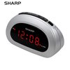 SHARP Small Digital Alarm Clock with Snooze and Battery Backup, Easy to Use Top Button Controls for Simple Use, Silver Case with Red Easy to Read LED Display