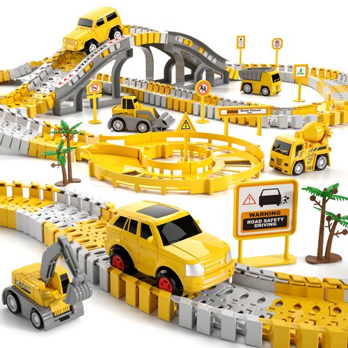 KuKuFun Race Tracks Toys Gifts for 2 3 4 5 Year Old Boys Kids, 236 PCS Construction Race Tracks Boys Toys, 6 PCS Engineering Cars Create A Engineering Road, 2 3 4 5 Year Old Boys Toys Birthday Gifts