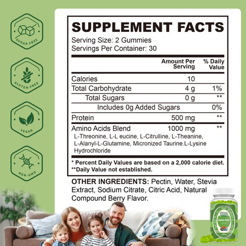 Well&Whole EAA Gummies, Essential Amino Acids Gummies for Women and Men, Essential Amino Acids Supplement for Energy Support, EAA* Supplements, Amino Acid Gummies - 30 Servings, Mixed Berry