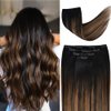 18" Hair Extensions Balayage Clip in Human Hair for Women - Silky Straight Natural Black to Chestnut Brown Highlight Black Ombre Hair 60grams 4pieces #(1BT6) P1B Color