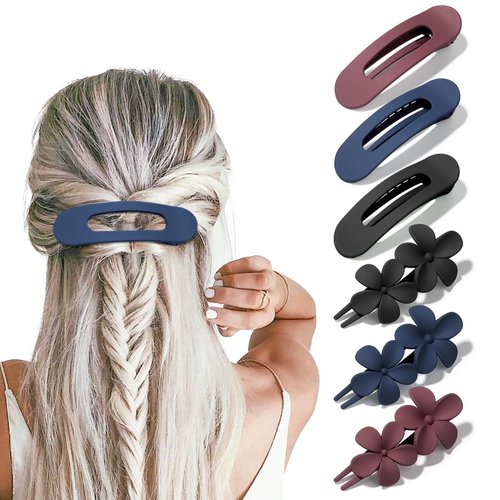 6PCS Flat Hair Clips 2 Styles Stylish Lay Flat Claw Clips for Thick Thin Hair Matte Flower Hair C...