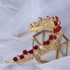 Red Rose Tiara Bridal Wedding Crystal Crown Gold Flower Princess Tiara Rhinestones Pearl Headband Hair Band for Women Girls