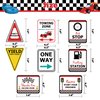 WERNNSAI Checkered Racing Party Decorations - 10PCS Funny Race Car Signs for Boys Paper Road Route Traffic Directions Cutout Signs Party Supplies