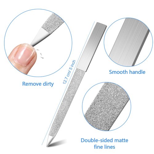 6 Pieces Diamond Nail File Stainless Steel Double Side Nail File Metal File Buffer Fingernails Toenails Manicure Files for Salon and Home (Sliver, 5 Inch)