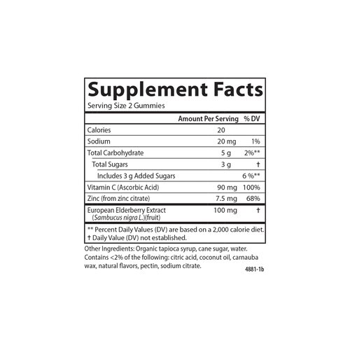 Carlson - Black Elderberry Gummies, with Vitamin C & Zinc, Immune Support, 120 Gummies