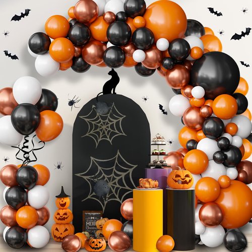 OuMuaMua Halloween Balloon Garland Arch Kit, 116Pcs Black Orange Balloons Metallic Orange Latex Balloons for Halloween Party Decorations Kids Birthday Baby Shower Party Supplies, 5/10/12/18 Inch