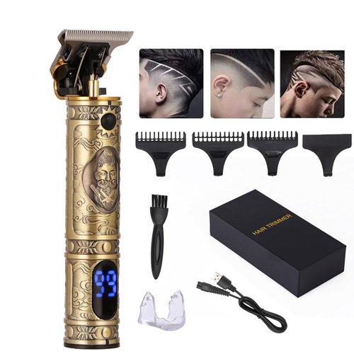 WSQIWNI Hair Clippers for Men, Upgraded Zero Gapped Hair Trimmers T Blade Trimmers Haircut, Hair Clippers with Rechargeable LED Display Cordless Electric Trimmers (Vintage Gold)
