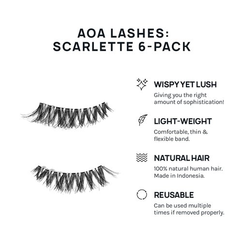 AOA Studio 6 Pairs Scarlette Natural Handmade False Eyelashes with Glue and Tweezer Lash Kit Natural Volume Reusable Soft Makeup False Eyelashes 100 Percent Handmade Cruelty Free