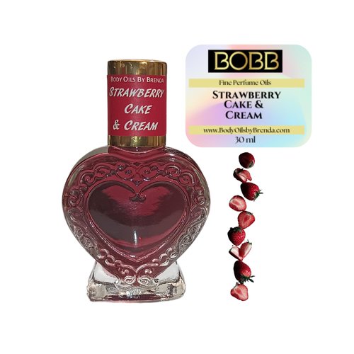 Body Oils by Brenda Strawberry Cake & Cream Body Oil, Gourmand Dessert-Like Aroma, Fruity Floral Fragrance, Pure Uncut Alcohol Free (1/2 oz. Keepsake heart)