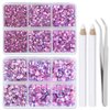 LPBeads 6400 Pieces Pink AB Hotfix Rhinestones Flat Back 5 Mixed Sizes Crystal Round Glass Gems with Tweezers and Picking Rhinestones Pen