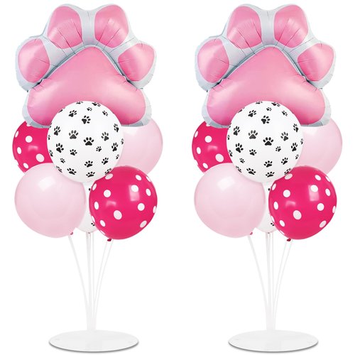 Dog Paw Party Balloons Stand Kit 2 Sets with 2 Dog Paw Print Foil Balloons Dog Themed Party Balloon Centerpiece for Tables for Girls Pet Dog Party Supplies Baby Shower Puppy Themed Decorations