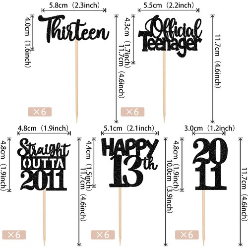 30PCS Black 13th Birthday Cupcake Toppers Glitter Thirteen Happy 13th Straight Outta 2011 Cupcake Picks for Cheers to 13 Years 13th Birthday Anniversary Party Decorations Supplies