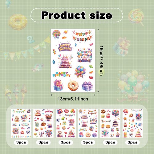 18 Sheets Happy Birthday Stickers, Adhesive Cute Stickers Birthday Stickers Decals for Gift Cards Envelope Scrapbook DIY Craft Decoration Party Favors Supplies for Kids Adults (6 Styles)