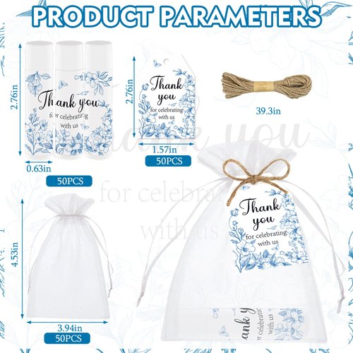 50 PCS Baby Shower Favors Lip Balms for Guests,Baby Shower Games Favors Boys Girls Neutral Gender Reveal Favors with Thank You Card Tags Baby Shower Decorations Blue Flower