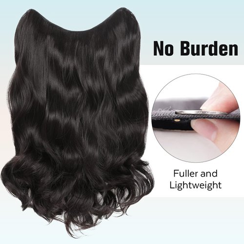 FAVE V-Shaped Clip in Extensions Synthetic Hair Extension Wavy Hair Extensions Brown Black Hair Extensions One Piece Extensions with 5 Secure Clips Vigorous Clip in Hair Extensions for Women
