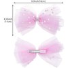 4Pcs Pearl Hair Bows Hair Clips Tulle Crown Hair Pins Elegant Lace Veil Hair Barrettes Crystal Duckbill Hair Clips Cute Blue Pink Hair Accessories for Women Girls