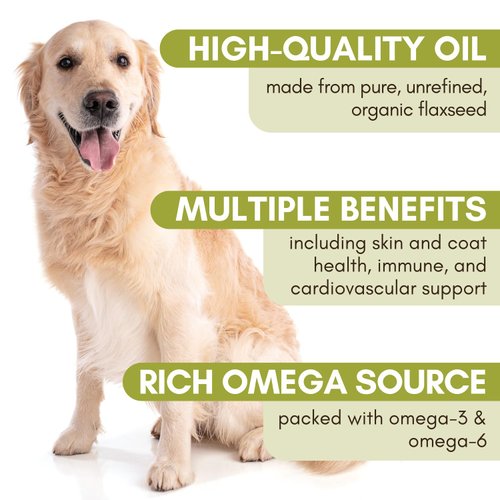 Wholistic Pet Organics Flaxseed Oil: Organic Flaxseed Oil for Dogs - Flax Oil Dog Supplement with Antioxidant Rich Rosemary and Omega 3, 6 Fatty Acids for Cardio, Immune, Skin and Coat Health - 16 Oz