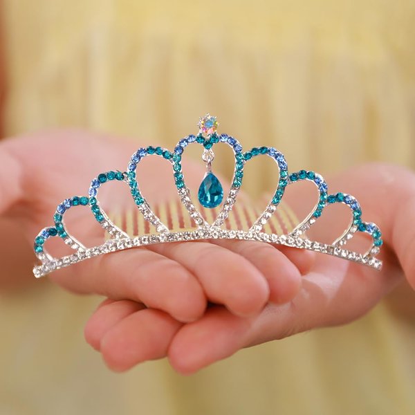 JWICOS Small Princess Comb Mini Blue Crystal Hair Comb Rhinestone Hair Accessories Comb Headband Decorations for Women and Girls (blue)