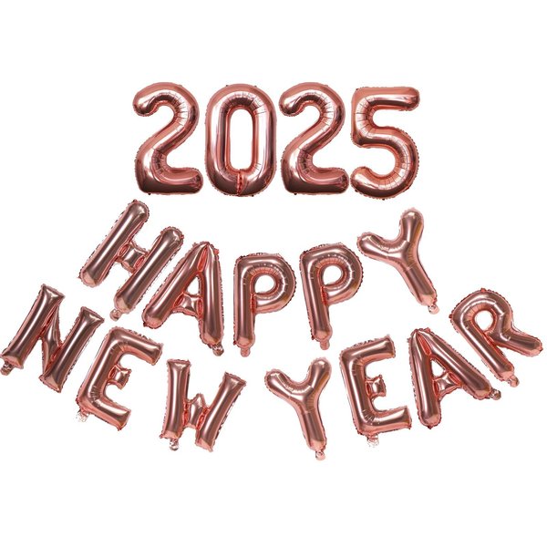 Rose Gold Happy New Year 2025 Balloons, 16 Inch 2025 Foil Number Balloons, 2025 New Years Decorations for New Years Eve Party Supplies 2025 New Years Eve Décor