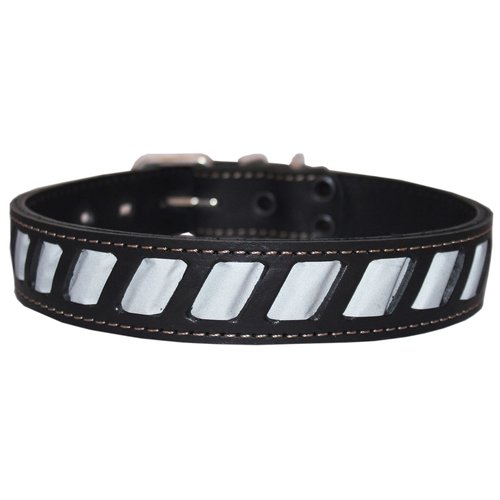 Dogs My Love Genuine Leather Reflective Dog Collar 26"x1.5" Black Fits 18"-23" Neck