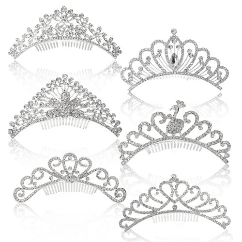 Mezchi 6 Pack 4.5” Silver Crystal Tiara Crown, Elegant Rhinestone Princess Crown with Comb, Mini Toddler Tiara for Little Girls, Women,Wedding Hair Accessories